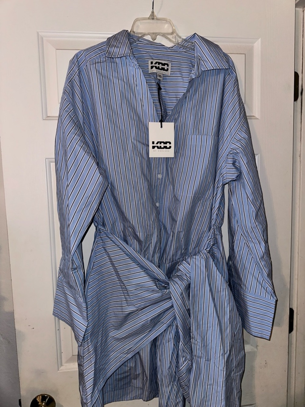 KBB Koché Blue Striped Tie-Waist Shirt Dress - Target